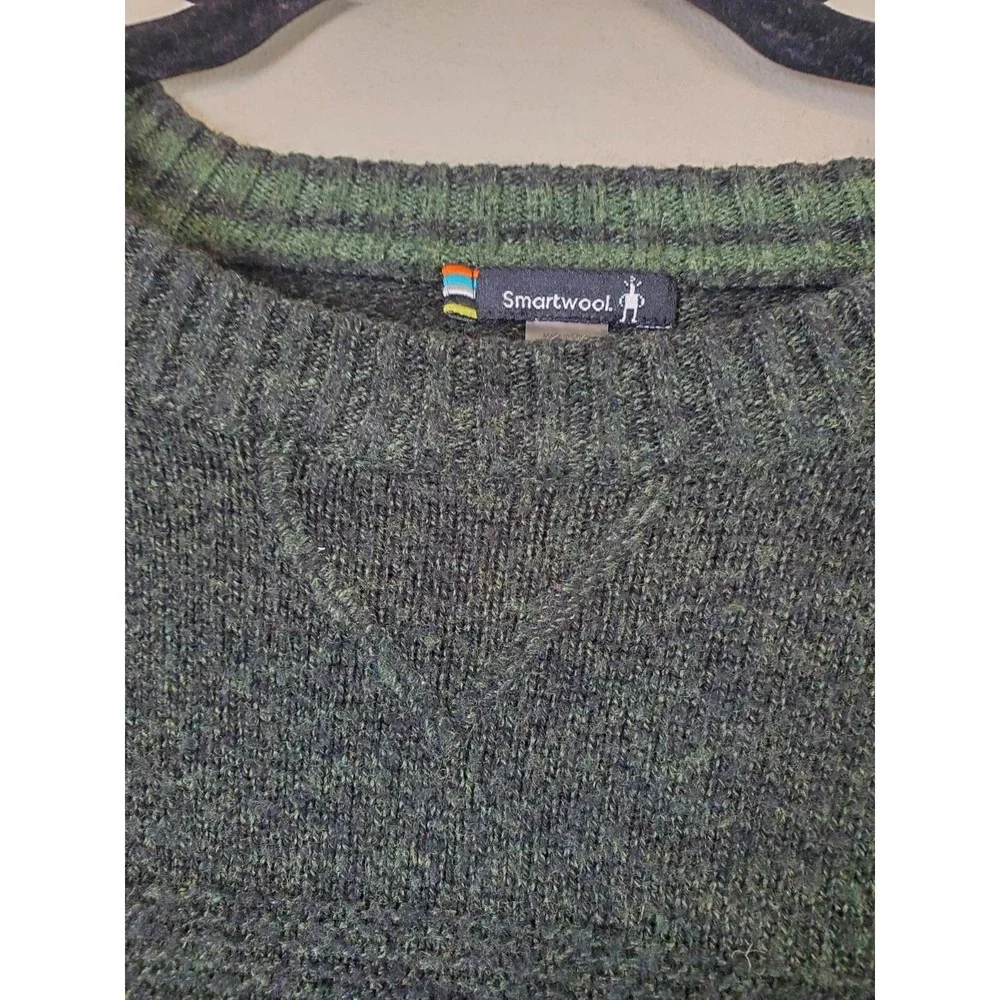 Smartwool Mens Merino Wool Blend‎ Textured Crewneck Sweater Green Large Raglan